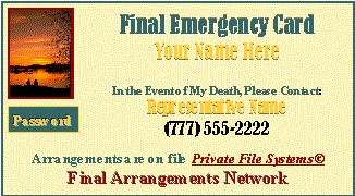 Front view Emergency Card pix